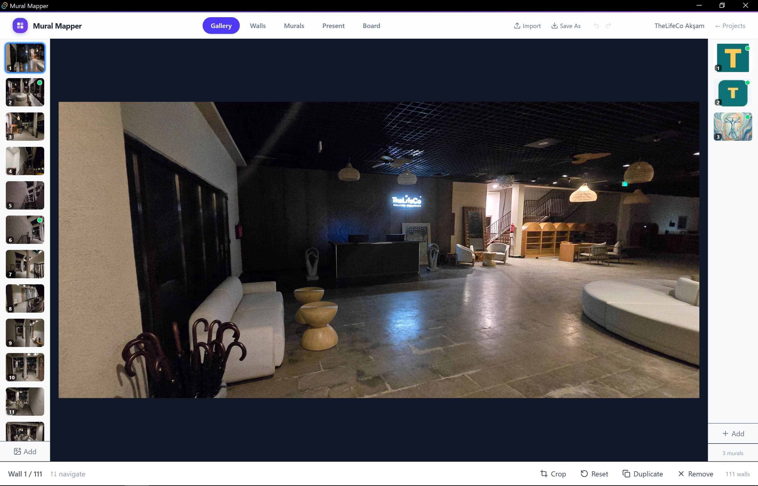 Gallery view — browse all wall photos in your project
