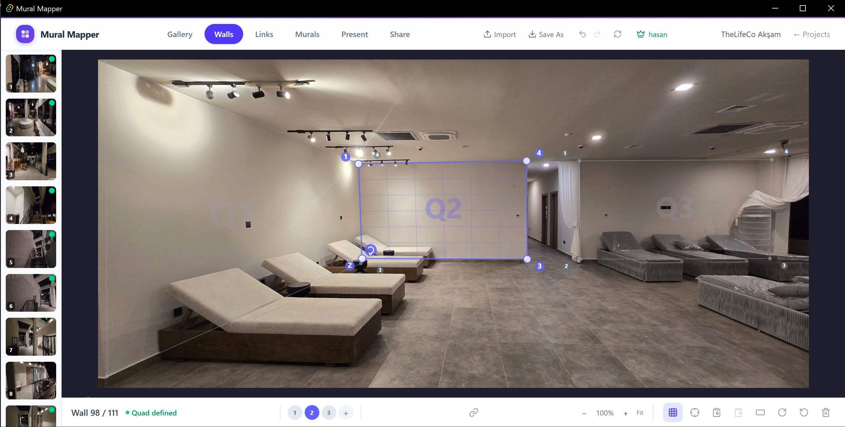 Define quad mapping zones on any wall